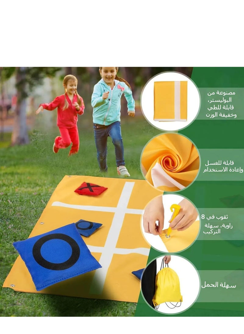 Generic - Tic Tac Toe Game Set - Bean Bag Toss Game with Outdoor Tic Tac Toe Cloth, Bean Bags, Drawstring Storage Bag, and Yellow Ground Nails for Boys, Girls, Adults, Family, Camping, Indoor, and Outdoor Game Supplies - Image 1