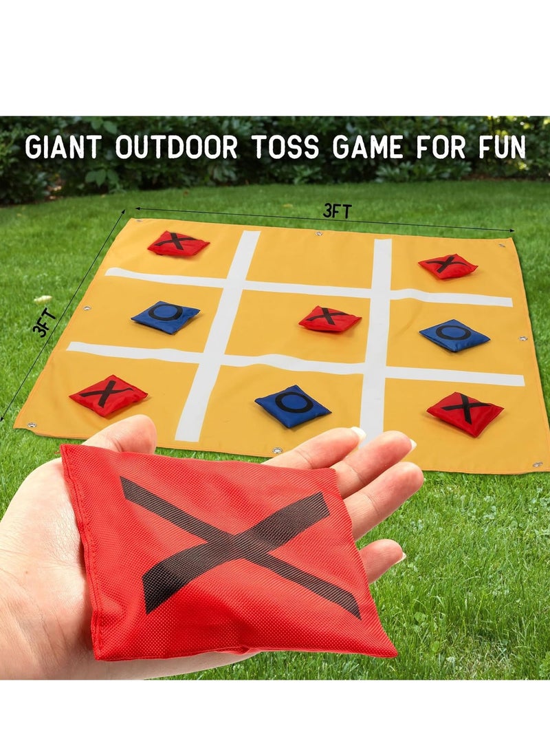Generic - Tic Tac Toe Game Set - Bean Bag Toss Game with Outdoor Tic Tac Toe Cloth, Bean Bags, Drawstring Storage Bag, and Yellow Ground Nails for Boys, Girls, Adults, Family, Camping, Indoor, and Outdoor Game Supplies - Image 1