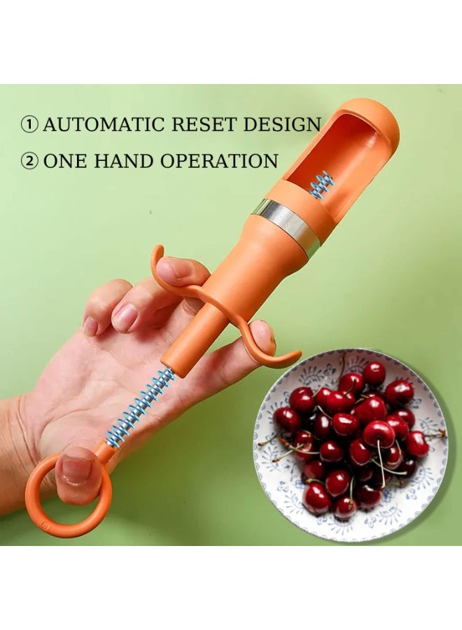 Multicolor Cherry Pitter Tool, One-Handed Fruit Seed Remover and Corer, Easy Cherry and Small Fruit Pit Remover for Cherries, Olives, Dates and Kitchen Use - Image 2