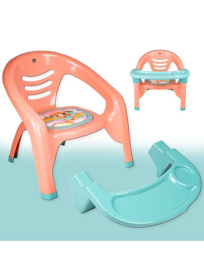 Nabhya كرسي صغير للأطفال مع صينية أمان ووسادة ناعمة مع صوت صفارة الأطفال لون عشوائي (أزرق) (برتقالي) - Image 1