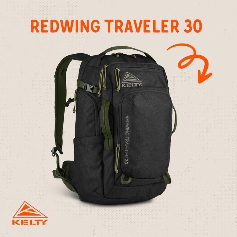 Kelty Redwing Traveler Backpack, Travel Pack with Wide U Zip Opening, Signature Wing Pockets, 30-50L Capacity (30L Black) - Image 3
