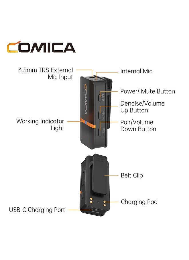 COMICA Vimo Q 2.4GHz Wireless Lavalier Microphone System Clip-on Microphone with Large Screen 200m Transmission Range Noise Reduction 16h Duration  - Image 2