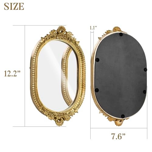 GUOER Vintage Antique Decorative Bathroom Vanity Tray Decor Mirror Tray for Dessert Table Coffee Table Vanity Home Decor Serving Tray with Handle Gold - Image 2