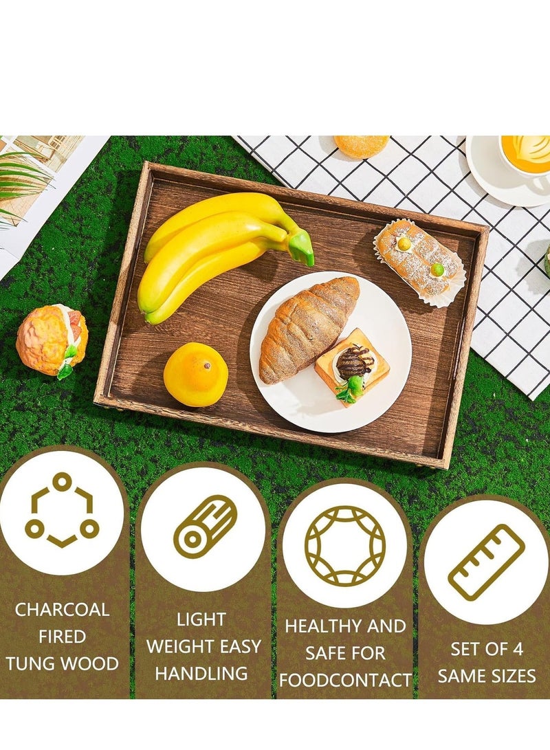 ميكسد صواني تقديم خشبية ريفية بمقبض، أطباق مستطيلة للترفيه، الإفطار، طاولة القهوة، ديكور المنزل - Image 4