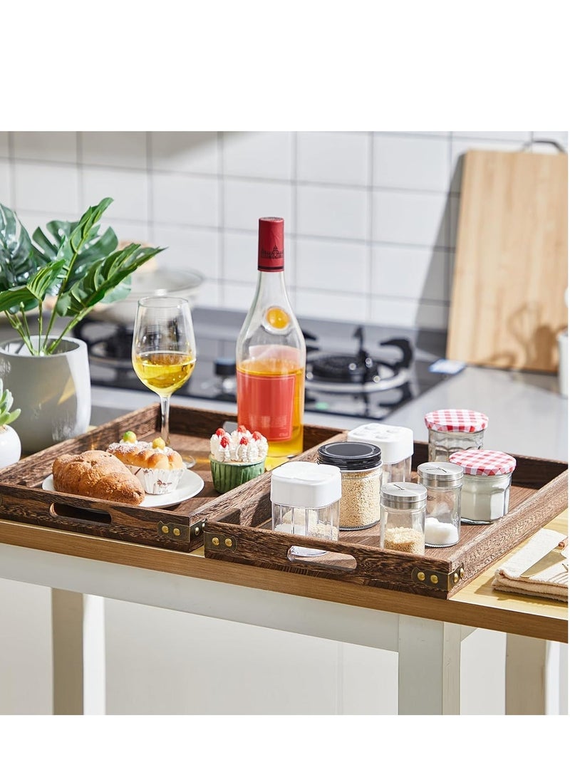 ميكسد صواني تقديم خشبية ريفية بمقبض، أطباق مستطيلة للترفيه، الإفطار، طاولة القهوة، ديكور المنزل - Image 2