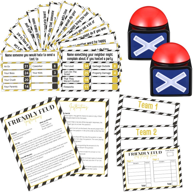 Syhood New Year Friendly Feud Card Game with 2 Answer Buzzers New Years Eve Family Trivia Quiz Game Night Fun Party Activities for Adults Office Classroom Large Group and Team Building