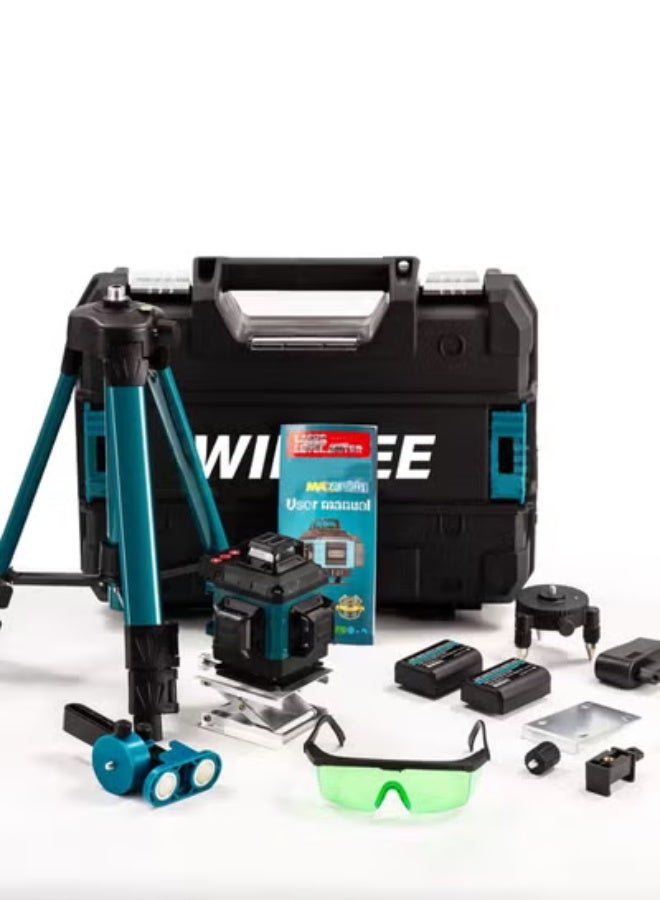 WINSEE مستوى ليزر 16 خط 4x360° ذاتي التسوية مستوى ليزر أخضر مع حامل ثلاثي، 4D تقاطعات خضراء للبناء وتعليق الصور، أداة قياس ليزر مع 2 بطاريات قابلة للشحن وحقيبة أدوات - Image 1