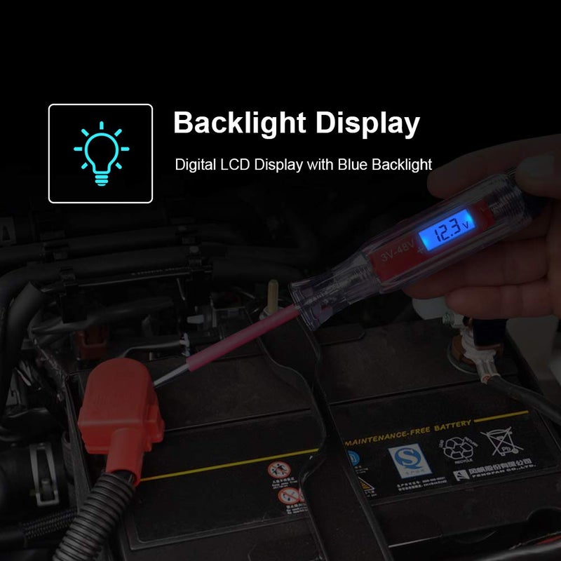 JASTIND Heavy Duty 3-65V Backlit Digital LCD Circuit Tester, Test Light with 140 Inch Extended Spring Wire, Car Truck Low Voltage & Light Tester with Stainless Probe - Image 5