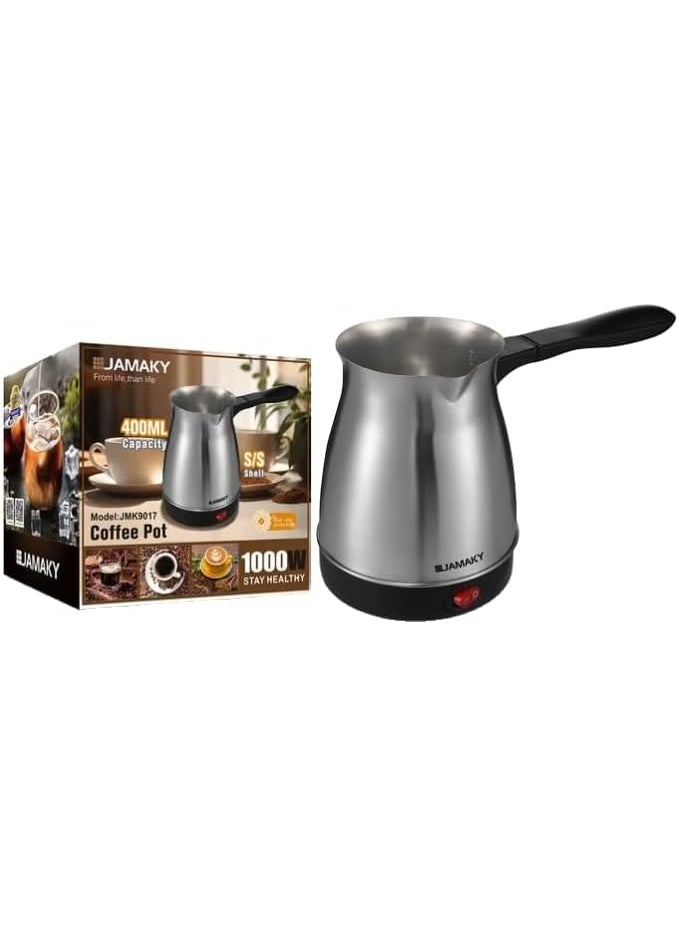 JAMAKY Jamaki Turkish Coffee Maker – Stainless Steel with Heating Base 1000W – 400ml Capacity