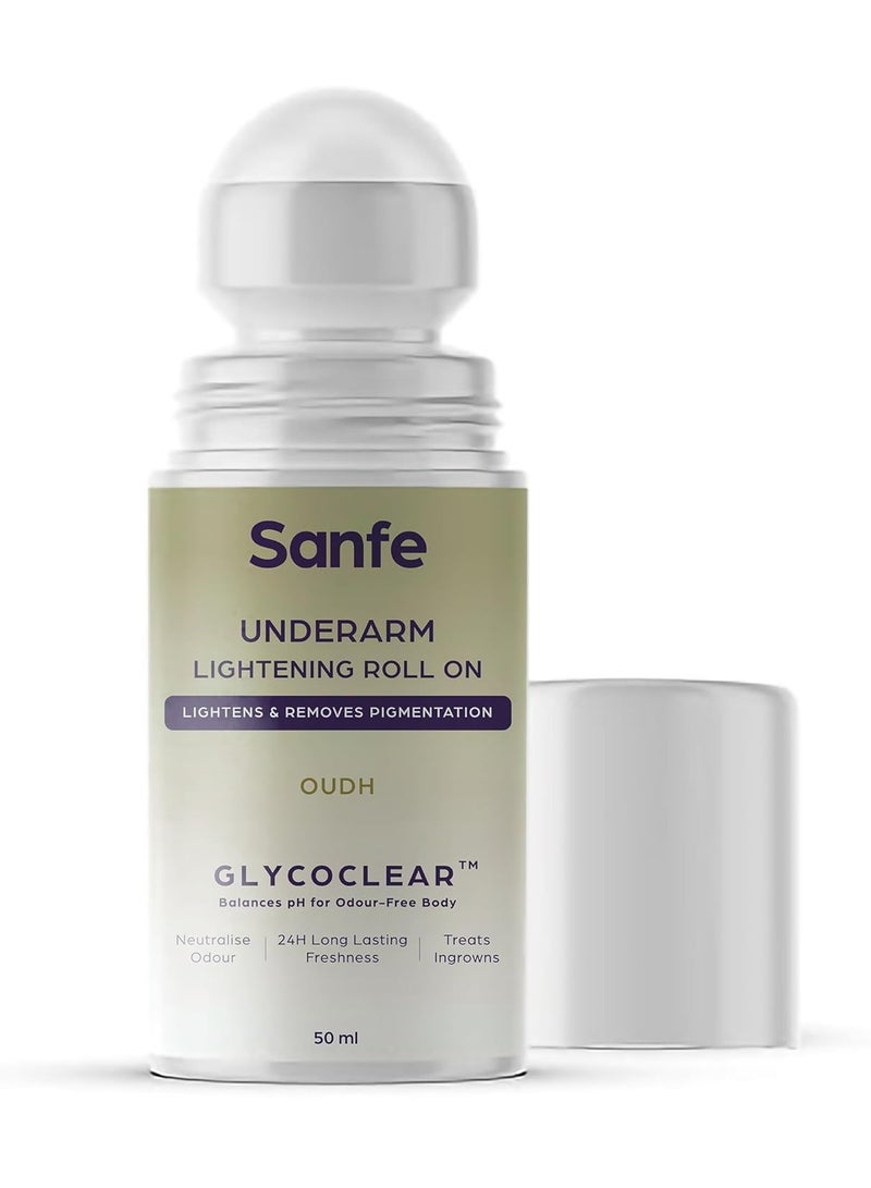 Sanfe Underarm Lightening Roll On Oudh 5% AHA Glycolic Salicylic Acid Removes Pigmentation Deodorant Glycoclear Men Women - Image 1