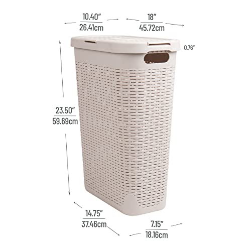 Mind Reader Slim Laundry Hamper with Lid, 40L Clothes Basket, Premium Wicker Design, Plastic, Ivory - Image 3