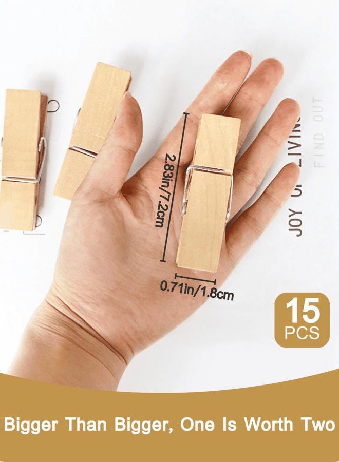 SF SOONEAT Clothes Pins Wooden Clothespins, 15 PCS Sturdy and Heavy Duty Natural Wood Clips for Hanging Clothes Photo Pictures Crafts Small Classroom Decorative Cheer Pins Jumbo Laundry Pegs - Image 4