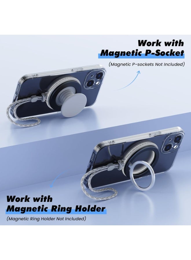 سيوسي Mag-safe Ring with Lanyard, Secure Wrist Strap with Magnetic Ring, Compatible with iPhone 16/15/14/13/12 & Android Devices, Mag-Safe Cases, Adjustable Cord for Hands-Free Use (White) - Image 2