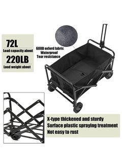 GGEROU Foldable Utility Vehicle, Multi Use Utility Cart with Wheels, Rolling Beach Cart, Shopping Cart Trolley Foldable,Max Load: 80KG Black  - Image 2