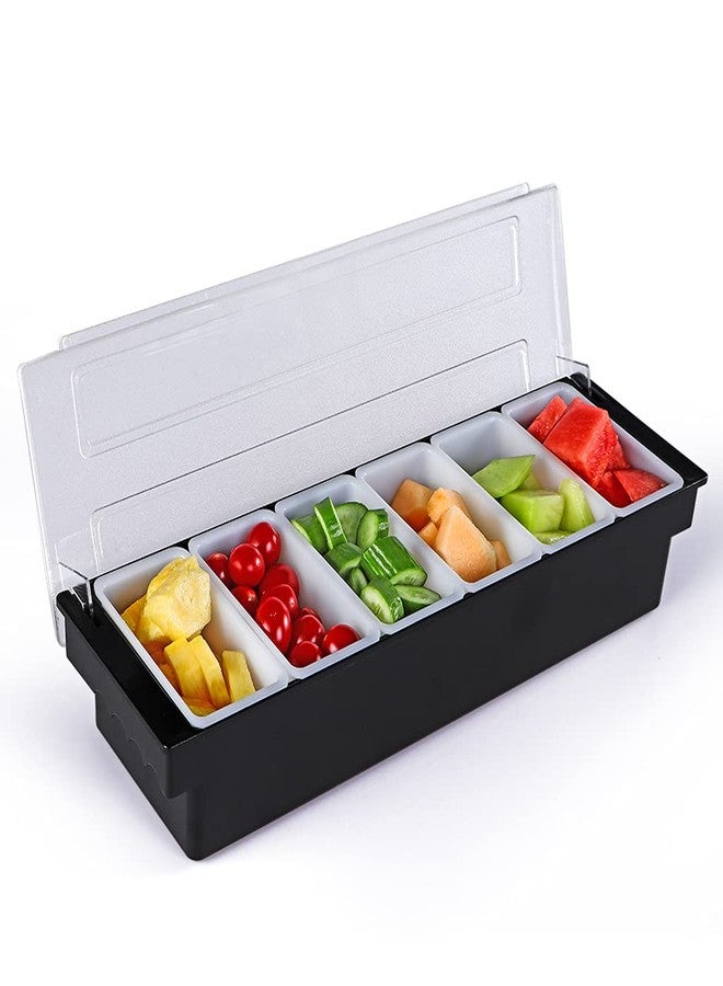MOLIGOU Ice Cooled Condiment Container, 6 Compartments Garnish Tray with Lid, Fruit Veggie Condiment Caddy for Party, Bar - Image 1