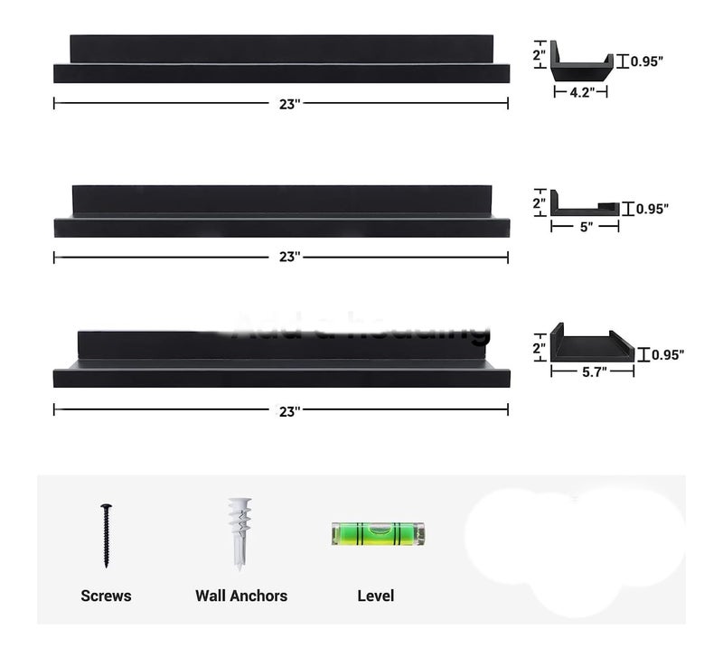 Streem Sheesham Wood Floating Shelves, Wall Shelves Set of 3, Picture Shelf Photo Ledge Shelves for Bathroom Kitchen and Bedroom,Livingroom & Office (23 inch, Black) - Image 4