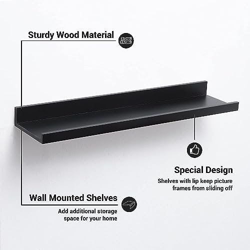 Streem Sheesham Wood Floating Shelves, Wall Shelves Set of 3, Picture Shelf Photo Ledge Shelves for Bathroom Kitchen and Bedroom,Livingroom & Office (23 inch, Black) - Image 3