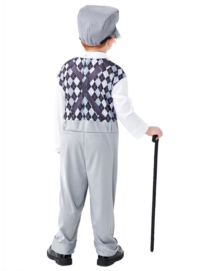 Excefore Old Man Costume Kids, Boys 100 Days of School Costume Grandpa Costume Kids 100 Year Old Costume Boys Dress up, M Size - Image 4