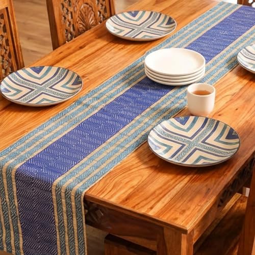 Peepul Tree Handmade Table Runner for 4 Seater| Multipurpose Natural Grass Table Runner for Dining Table, Coffee & Centre Table | Non-Slippery | Heat-Resistant |12" x 60"Inch | Teal & Cobalt Blue - Image 1
