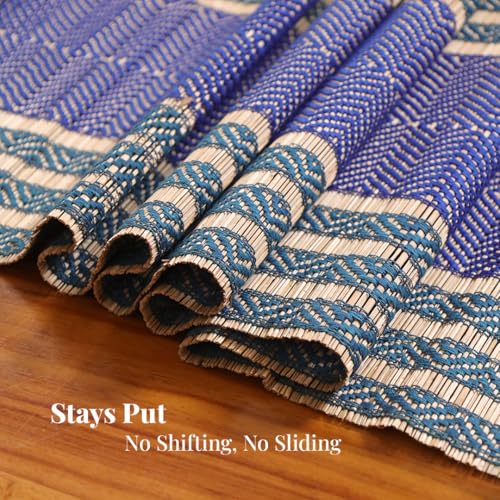 Peepul Tree Handmade Table Runner for 4 Seater| Multipurpose Natural Grass Table Runner for Dining Table, Coffee & Centre Table | Non-Slippery | Heat-Resistant |12" x 60"Inch | Teal & Cobalt Blue - Image 5