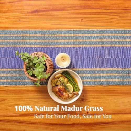 Peepul Tree Handmade Table Runner for 4 Seater| Multipurpose Natural Grass Table Runner for Dining Table, Coffee & Centre Table | Non-Slippery | Heat-Resistant |12" x 60"Inch | Teal & Cobalt Blue - Image 3