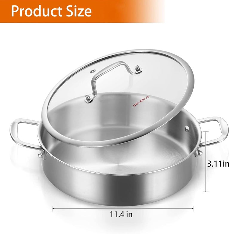 DELARLO Stainless Steel Pans,6QT Saute Pan,12 inch Everyday Pan with Lid,Dishwasher-Friendly Braiser,Stay-Cool Handles,Oven-Safe Up to 660â„‰ - Image 3