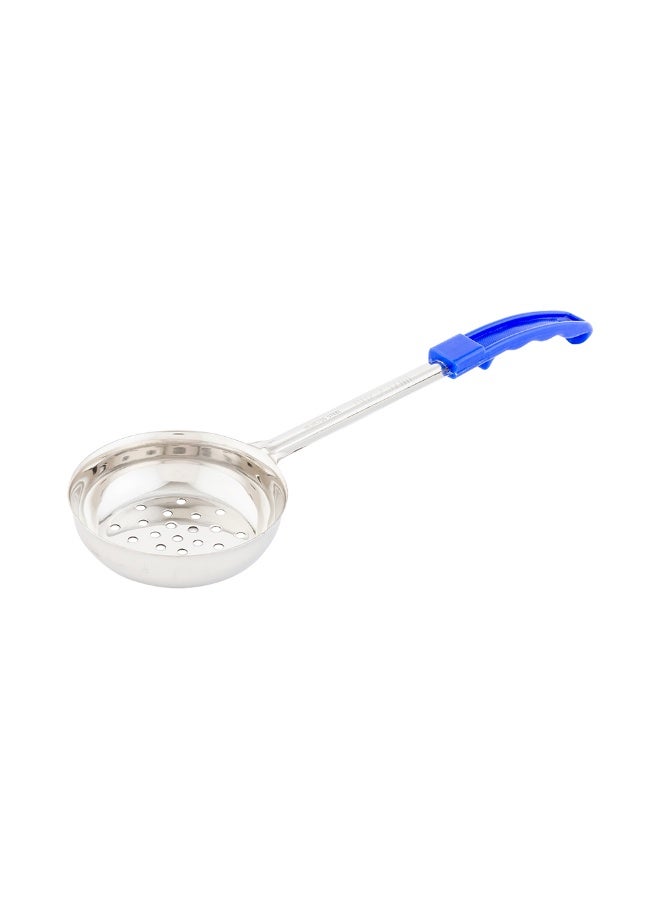 Restaurantware Met Lux 8 Ounce Portion Ladle, 1 Perforated Portion Serving Spoon - Blue Handle, Dishwashable, Stainless Steel Slotted Serving Utensil, Multipurpose, For Serving Pasta - Image 1