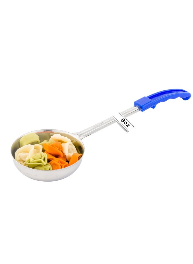 Restaurantware Met Lux 8 Ounce Portion Ladle, 1 Perforated Portion Serving Spoon - Blue Handle, Dishwashable, Stainless Steel Slotted Serving Utensil, Multipurpose, For Serving Pasta - Image 2