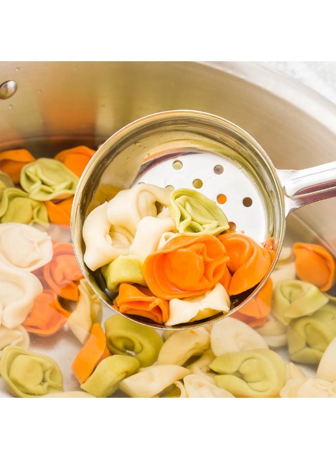 Restaurantware Met Lux 8 Ounce Portion Ladle, 1 Perforated Portion Serving Spoon - Blue Handle, Dishwashable, Stainless Steel Slotted Serving Utensil, Multipurpose, For Serving Pasta - Image 3