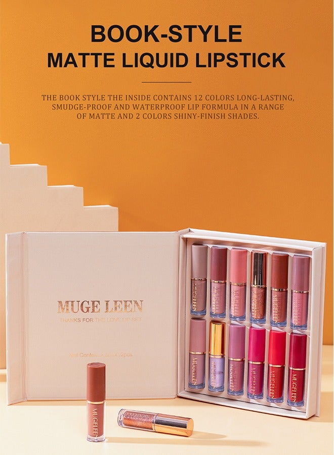 MUGE LEEN Thanks For The Love Lip Set,12 Colors Matte & Intense Lipstick 24H Long Lasting Waterproof Smudge Proof Non Sticky Not Fade Lightweight High Pigmented Portable Multi Use Lipstick Liquid Gift Set  - Image 2
