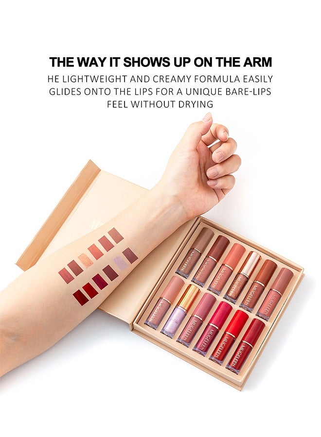 MUGE LEEN Thanks For The Love Lip Set,12 Colors Matte & Intense Lipstick 24H Long Lasting Waterproof Smudge Proof Non Sticky Not Fade Lightweight High Pigmented Portable Multi Use Lipstick Liquid Gift Set  - Image 5