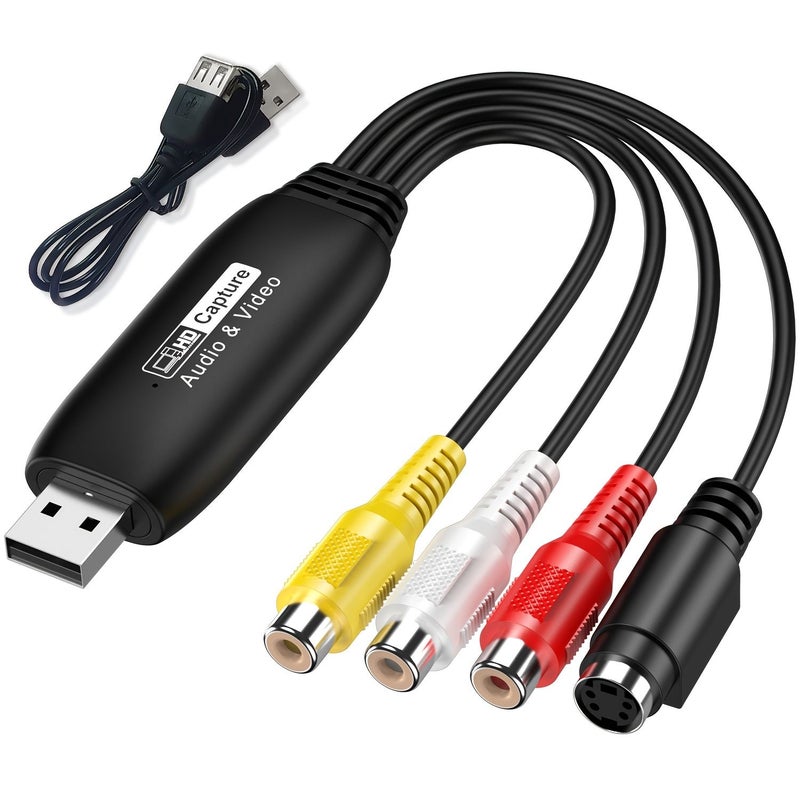 بطاقة التقاط الفيديو USB، محول RCA إلى USB لمسجل الفيديو VHS ومشغل DVD وكاميرا الفيديو باللون الأسود - Image 4