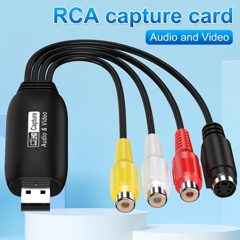 بطاقة التقاط الفيديو USB، محول RCA إلى USB لمسجل الفيديو VHS ومشغل DVD وكاميرا الفيديو باللون الأسود - Image 3