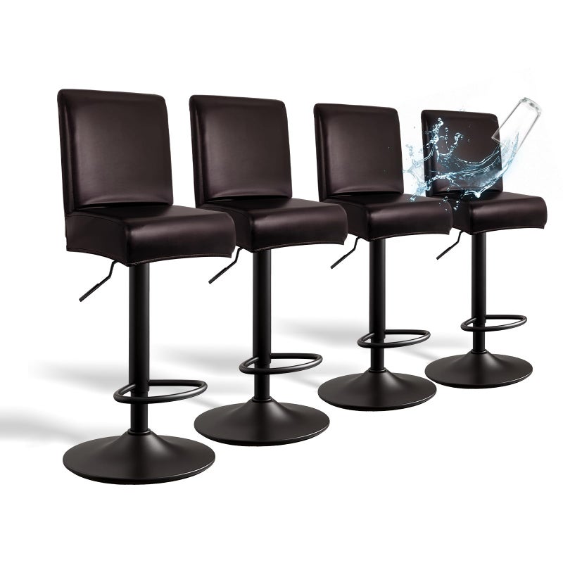 WUSOUPU PU Leather Bar Stool Covers with Backs, 4 Pack Stretch Waterproof Bar Stool Chair Covers Washable & Comfortable Barstool Covers Slipcovers with Back for Pub/Counter/Dining Room Decoration (Brown) - Image 1
