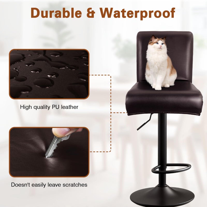 WUSOUPU PU Leather Bar Stool Covers with Backs, 4 Pack Stretch Waterproof Bar Stool Chair Covers Washable & Comfortable Barstool Covers Slipcovers with Back for Pub/Counter/Dining Room Decoration (Brown) - Image 3