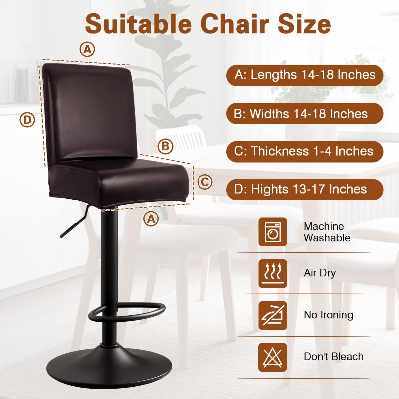 WUSOUPU PU Leather Bar Stool Covers with Backs, 4 Pack Stretch Waterproof Bar Stool Chair Covers Washable & Comfortable Barstool Covers Slipcovers with Back for Pub/Counter/Dining Room Decoration (Brown) - Image 4