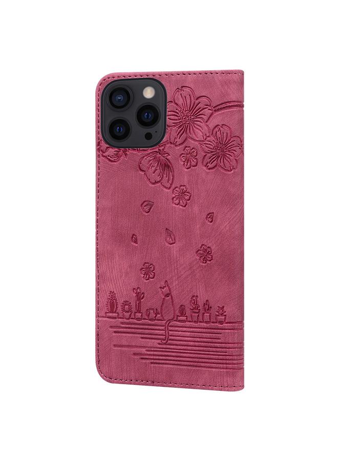 S-TOP Case For iPhone 15 Pro Max Cartoon Sakura Cat Embossed Leather Phone Case - Image 3