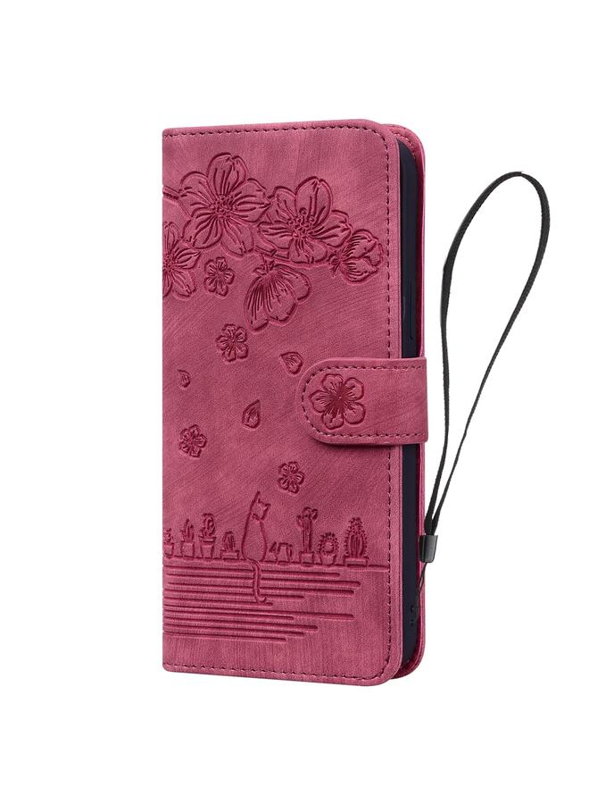 S-TOP Case For iPhone 15 Pro Max Cartoon Sakura Cat Embossed Leather Phone Case - Image 2