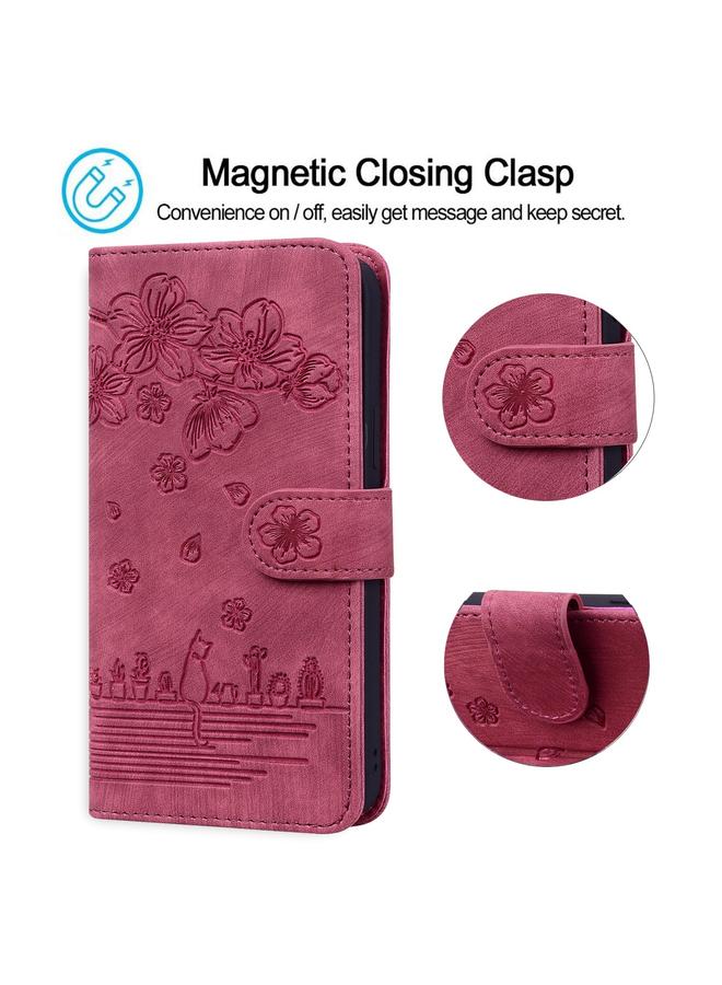 S-TOP Case For iPhone 15 Pro Max Cartoon Sakura Cat Embossed Leather Phone Case - Image 5