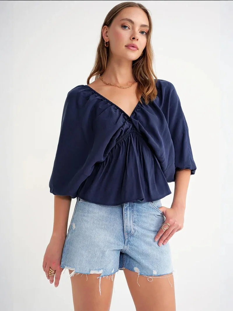MixRay Mixray V-Neck Blouse with Ruffle Detail