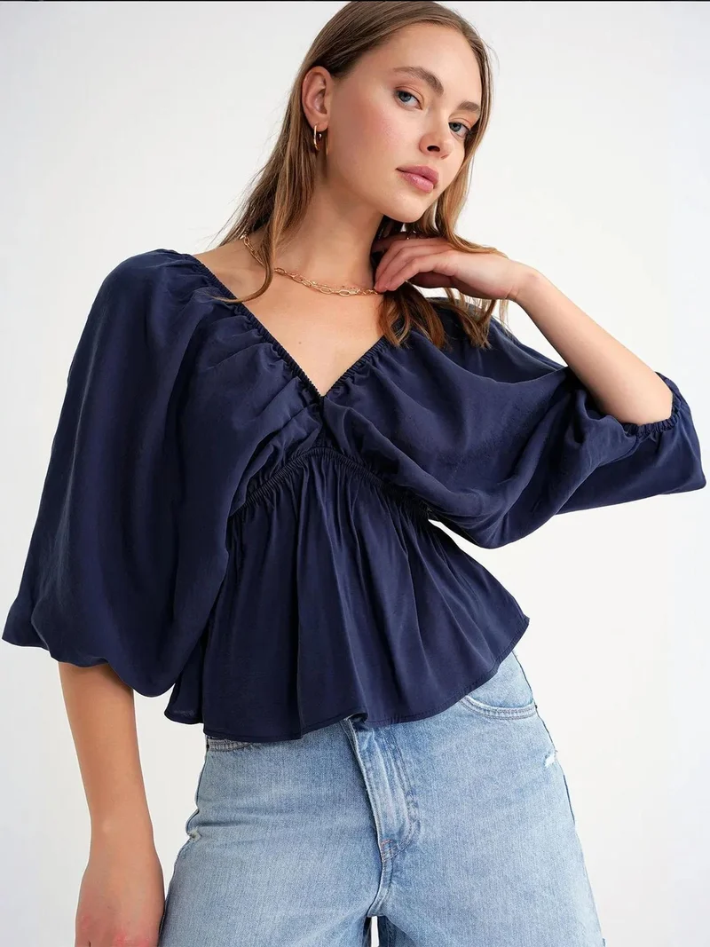 MixRay Mixray V-Neck Blouse with Ruffle Detail