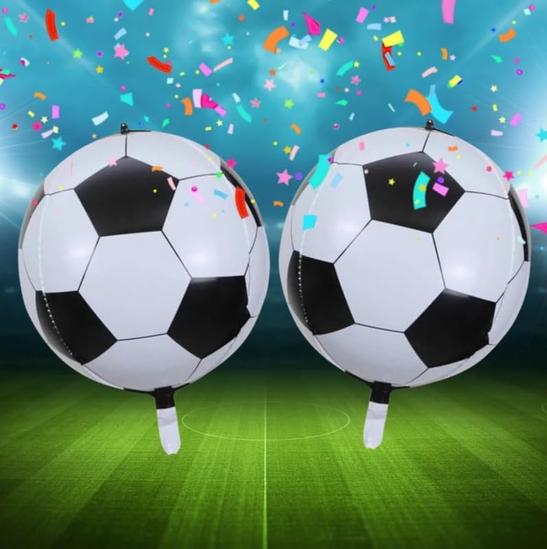 Fun Affairs 22 Inch Disco Football Theme Dance Party Foil Balloons for Decoration, 4D Soccer Balloons 2pcs, Black & White - Image 1