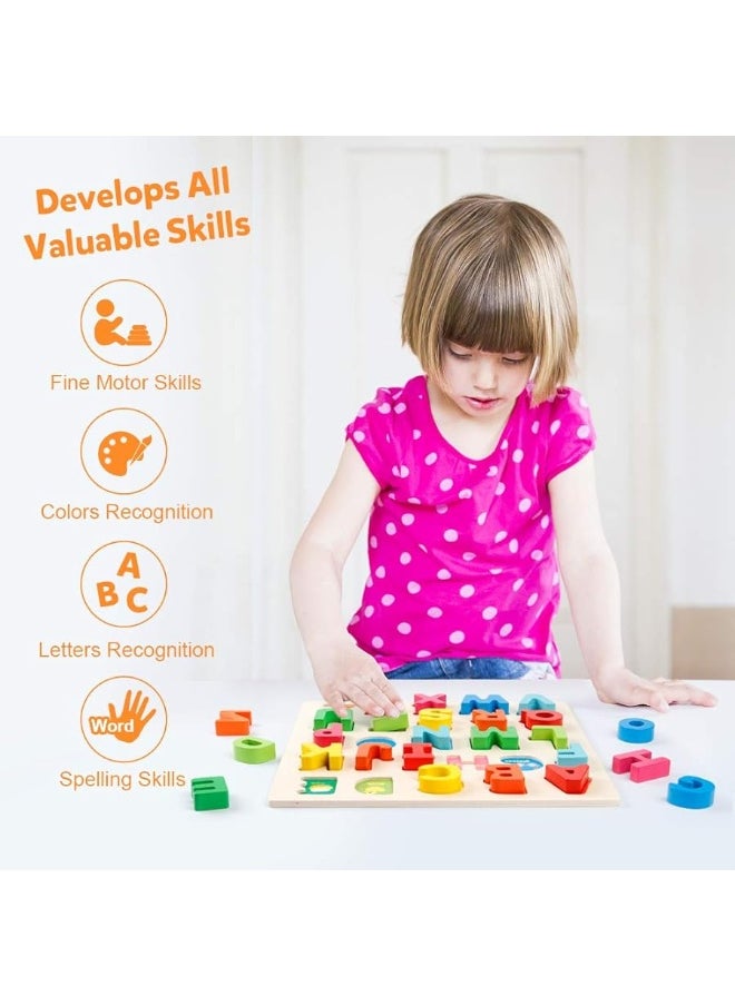 Coogam Coogam Wooden Alphabet Puzzle â€“ ABC Letters Sorting Board Blocks Montessori Matching Game Jigsaw Educational Early Learning Toy Gift for Preschool Year Old Kids  - Image 5