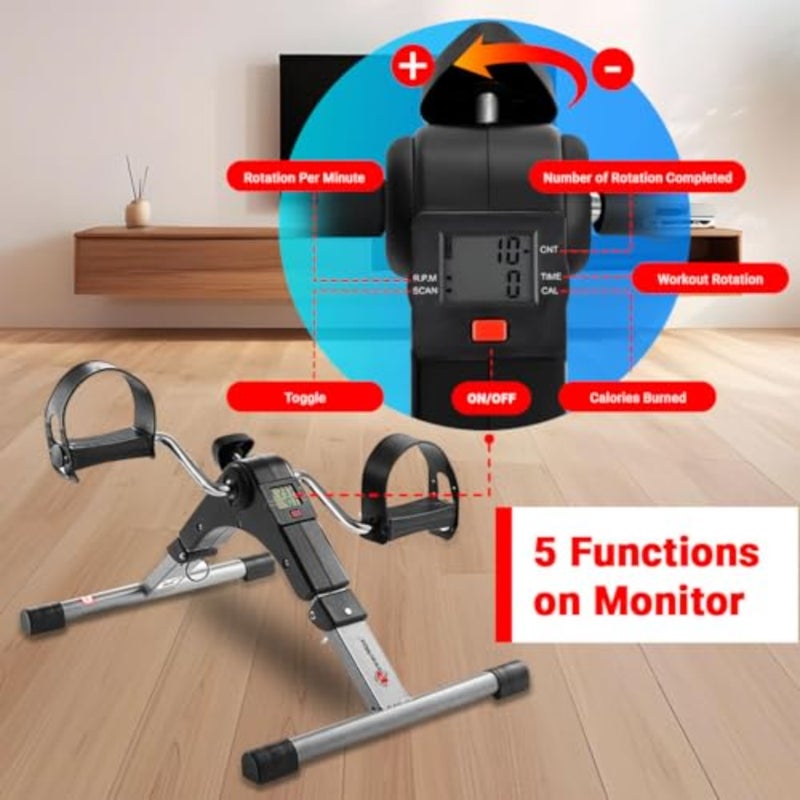 BS-MINI Mini Cycle Pedal Exerciser with Adjustable Resistance and Digital Display - For Light Leg and Arm Exercise and Physiotherapy at Home - Image 3