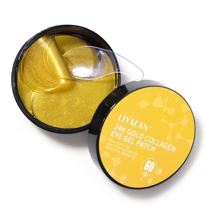 LIYALAN 24K Gold Under Eye Patches for Dark Circles and Puffiness Eye Mask Skin Care Products for Puffy Eyes Beauty for Women 60Pcs