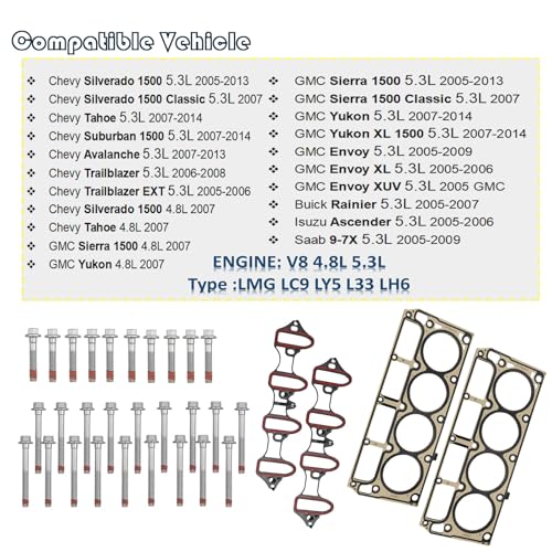 MANATEE MLS Full Cylinder 5.3 Head Gaskets Set with ES72220 Head Bolts for Chevy Silverado 1500 Tahoe Suburban Avalanche Trailblazer GMC Sierra Yukon Envoy Buick Rainier Saab 9-7X, 2005-2014 - Image 3