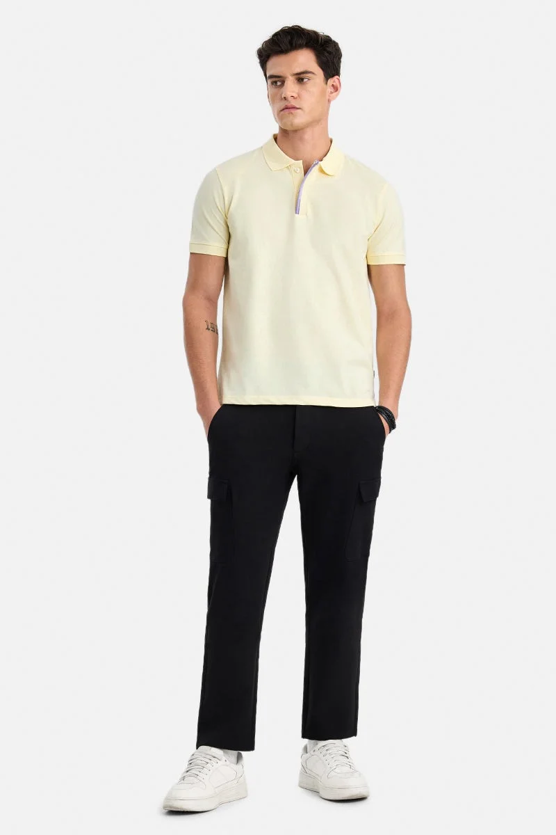 سنيتش Light Yellow Solid Half Sleeve Regular Fit T-Shirt