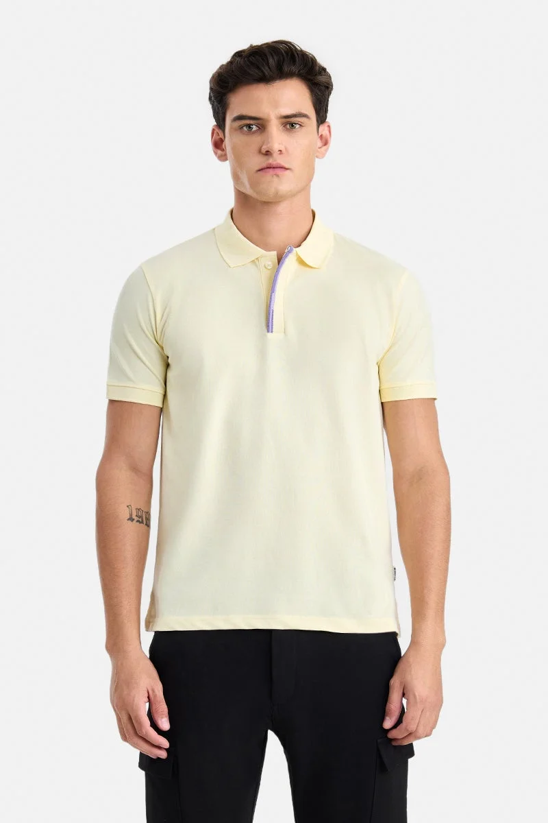 سنيتش Light Yellow Solid Half Sleeve Regular Fit T-Shirt
