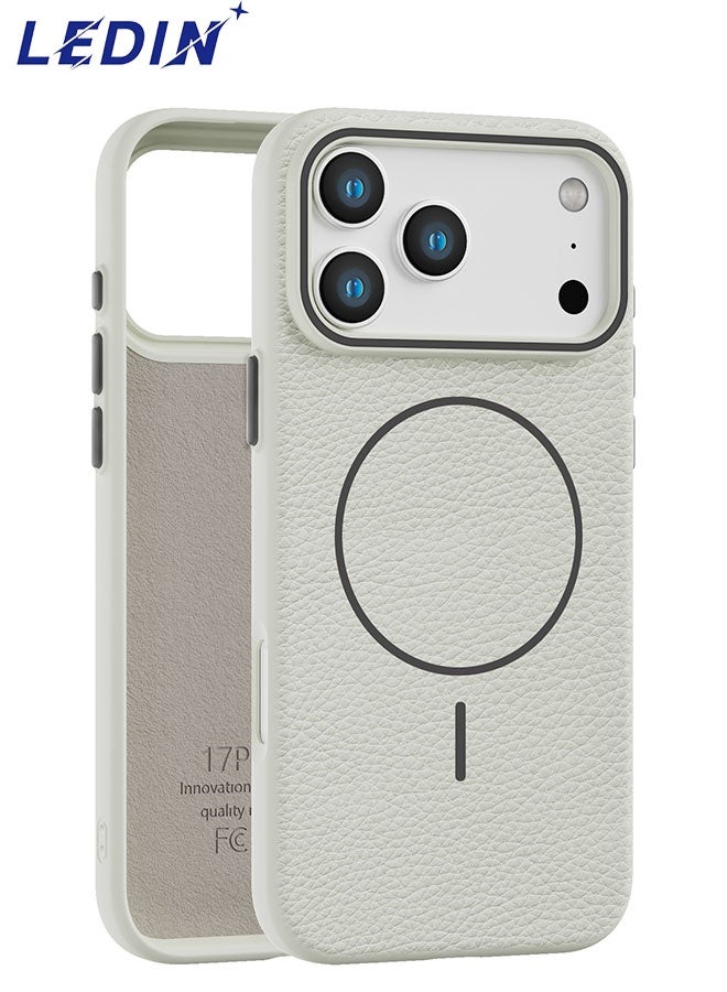 ليدين جراب ذو ملمس جلدي لهاتف آيفون 17 برو ماكس (6.9 بوصة)، مصنوع من مادة TPU رفيعة مع حلقة مغناطيسية، مزود بواقي ماص للصدمات، وحافة مرتفعة للكاميرا، ومقبض مانع للانزلاق، ومتوافق مع واقيات الشاشة. - Image 1