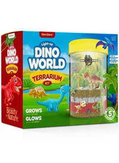 Dan&Darci Dino World Terrarium Kit For Kids Led Light In Lid Dinosaur Toys For Boys & Girls Age 3, 4, 5, 6, 7, 8+ Year Old Boy And Girl Gifts Dinosaur Garden + Toy Dinosaurs Stem Science Gardening Kits  - Image 1